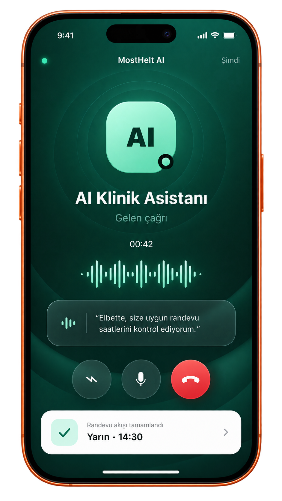 MostHelt AI çağrı merkezi için iPhone üzerinde çağrı ekranı görseli
